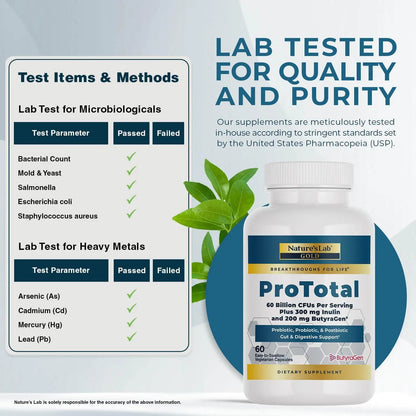 Nature's Lab Gold ProTotal - 60 Billion CFU Probiotic, Prebiotic, Postbiotic, Synbiotic - with Butyragen (Direct Butyrate Generator) 60 Ct Nature's LabBuy Supplements Australia