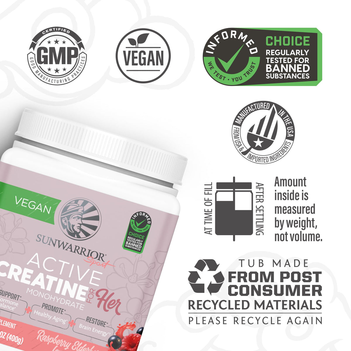 Sunwarrior Creatine for Women Monohydrate Powder Micronized Pre Workout Recovery Supplement Support Muscle Building Strength Training Cognition | Vegan and Easily Mixes 50 Servings, Raspberry Lemonade SunwarriorBuy Supplements Australia