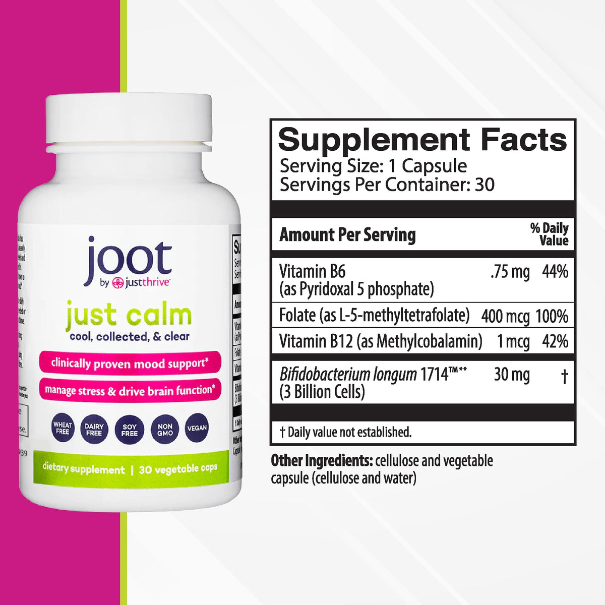 Just Thrive - Just Calm - Cortisol Manager - Calming, Memory, and Mood Support Supplement - Vegan, 30 Calm Capsules Just ThriveBuy Supplements Australia