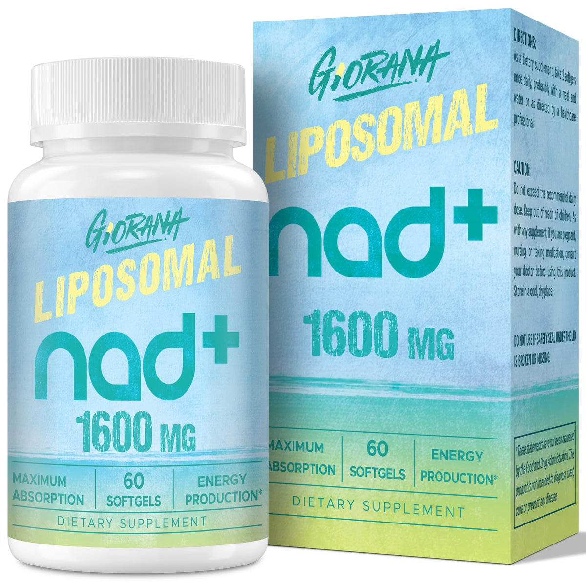 GIORANA 1600 MG Liposomal NAD+ Supplement, NAD+ Boosting Supplement, Superior Absorption, Vitamin B3 for Aging Defense, Longevity, Energy, Repair, Non-GMO, 60 Softgels GIORANABuy Supplements Australia
