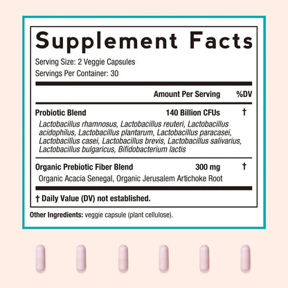 Doctor's Recipes Probiotics for Women, Organic Prebiotics and Probiotics for Digestive Health, Vaginal Health, 140 Billion CFU, 10 Strains, Shelf Stable, 60 Capsules Doctor's RecipesBuy Supplements Australia