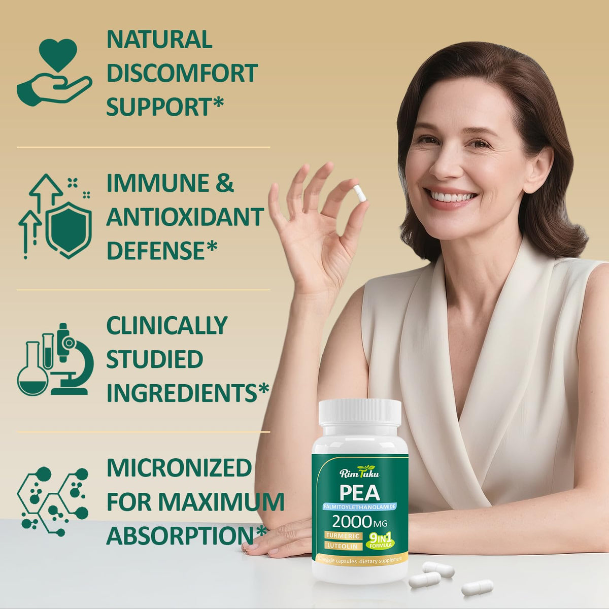 Liposomal Palmitoylethanolamide 2000MG + Luteolin 200MG + Turmeric 200MG & Fisetin 100MG, Micronized Pea 99% Highly Purified Enhanced Absorption Pea Supplement, 120 Capsules RimTukuBuy Supplements Australia