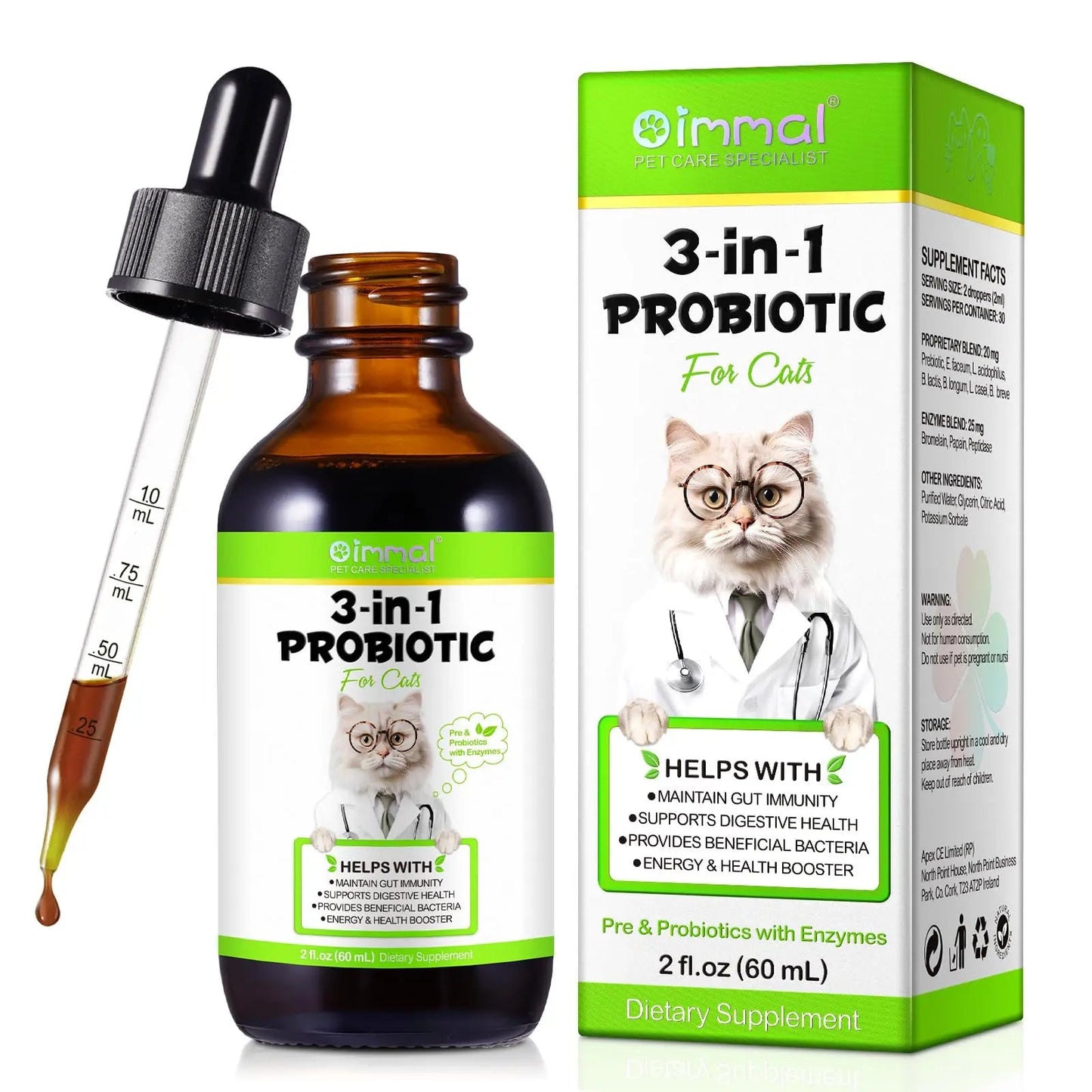 Liquid Cat Probiotic, Natural 3 in 1 Probiotic for Cats, Cat Digestive Support,Gut Health Support,Help with Diarrhea,Gas and Bloating, Cat Herbal Supplements- 60ml VOSIFSDIY buy supplements Au