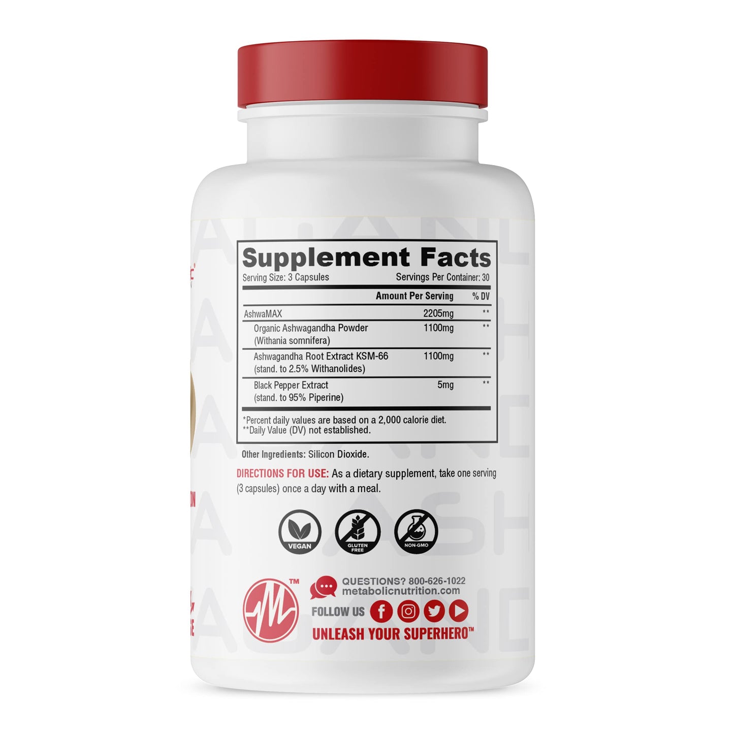 Metabolic Nutrition Ashwagandha 2200mg Made with Organic Ashwagandha Powder and Black Pepper Extract, 90 Vegan Capusles Metabolic NutritionBuy Supplements Australia