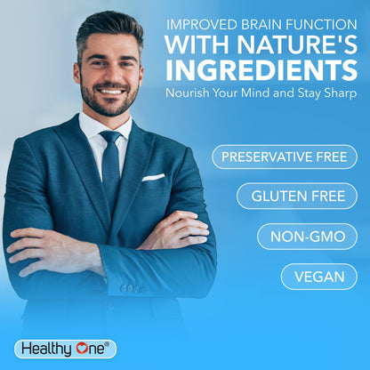 Healthy Mind - Safe for Teens - Brain Fog - Cognitive Function - Concentration - Focus - Neural Optimization - Mood - Ginkgo Biloba - Ginseng - Rhodiola - Bacopa - Gotu Kola - Green Tea - 60 Count Healthy OneBuy Supplements Australia
