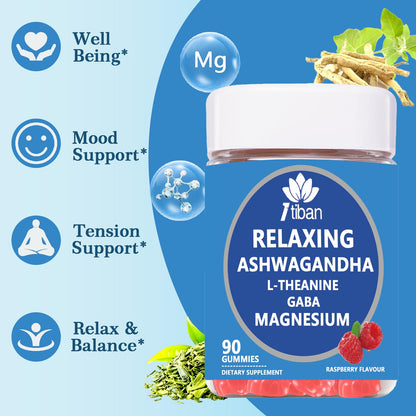 Itiban Cortisol Supplements for Women, Calm Magnesium Glycinate Gummies, Ashwagandha, L-Theanine, GABA, D3, B6, Mood Anxiety Sleep Relax, Raspberry Flavour, Vegan 90 Gummies ItibanBuy Supplements Australia