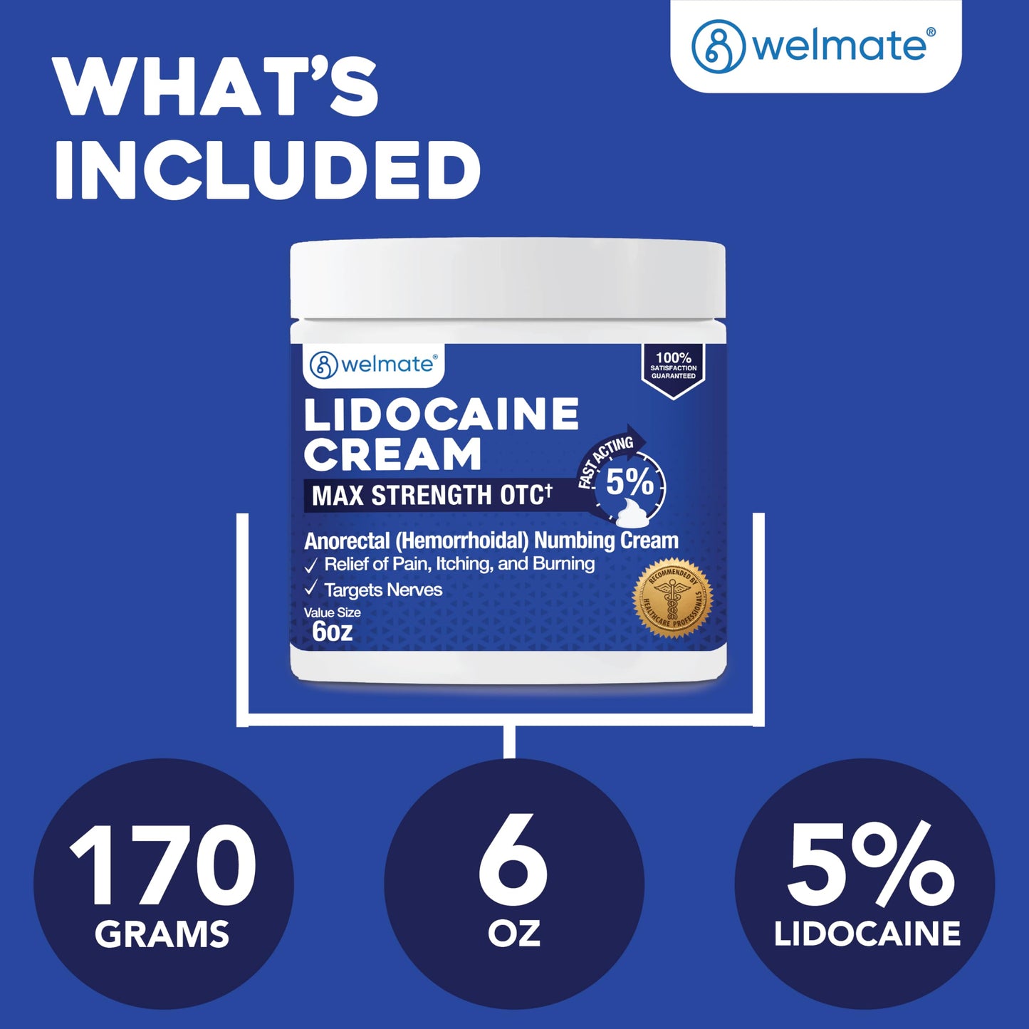WELMATE 5% Lidocaine Cream for Hemorrhoids, 6 oz Jar – Fast-Acting Lidocaine Numbing Cream & Topical Analgesic Cream for Anorectal Itch Relief WELMATE buy supplements Au