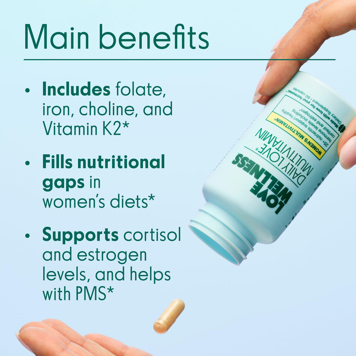 Love Wellness Daily Love Multivitamin for Women | Supports Energy, Cortisol, Immune Health, Stress Relief, & PMS | Complete with Vitamin D, C, Iron, Calcium, Zinc, & Biotin, Magnesium | 60 Count Love WellnessBuy Supplements Australia