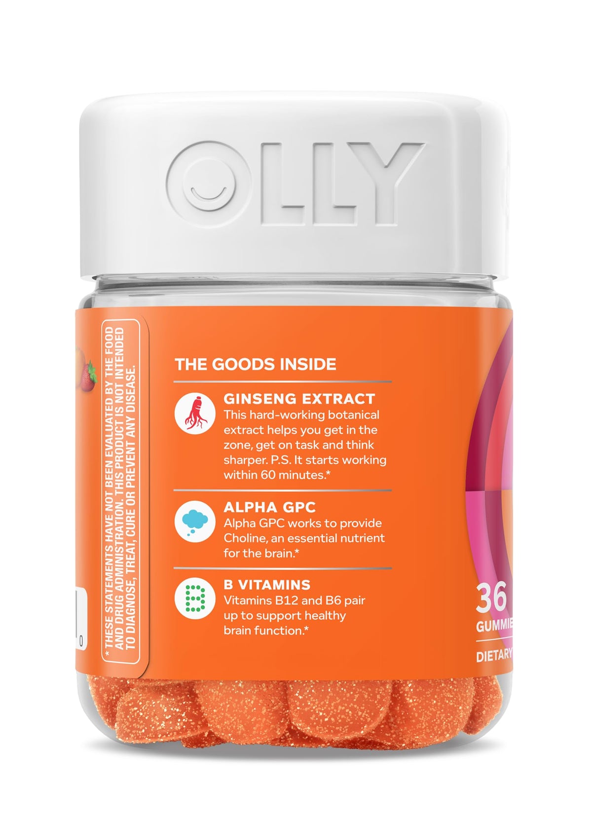 OLLY Laser Focus Gummy, Ginseng, Alpha GPC, B Vitamins, Berry Tangerine Flavor - 36 Count OLLYBuy Supplements Australia