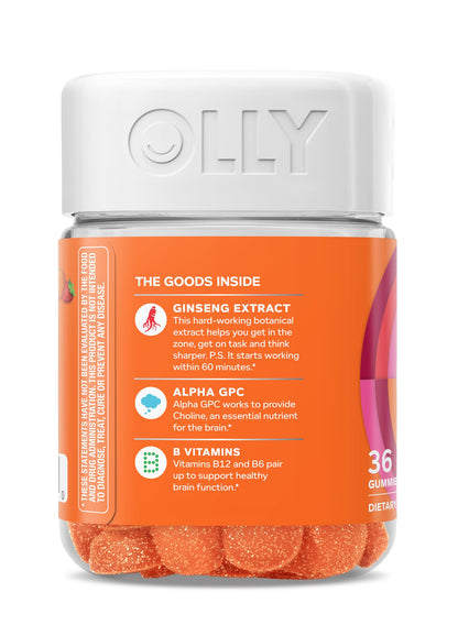 OLLY Laser Focus Gummy, Ginseng, Alpha GPC, B Vitamins, Berry Tangerine Flavor - 36 Count OLLYBuy Supplements Australia