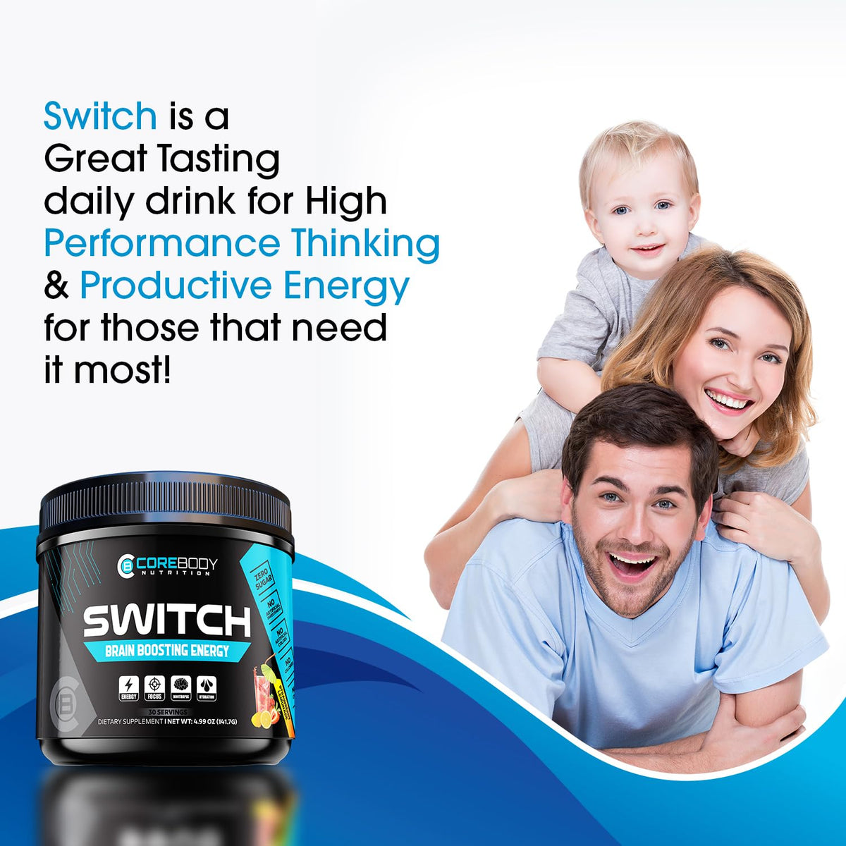 Switch, Brain Boosting Nootropic Energy Supplement Powder - Made in USA - Alpha GPC, NALT, Ashwagandha, Sugar Free Energy, Keto, Increase Mental Focus & Cognitive Function, Enhances Mood & Memory CoreBody NutritionBuy Supplements Australia
