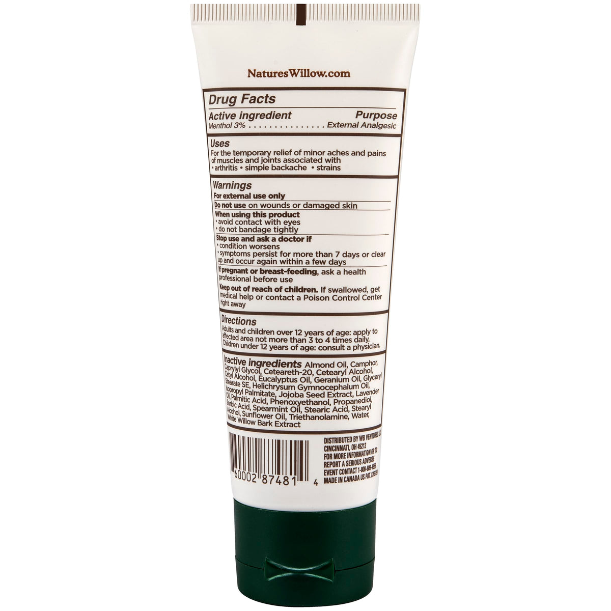 Nature's Willow Willow Balm Natural Pain Relief Cream for Muscles & Joints | Fast-Acting with Willow Bark & Menthol | Free from Artificial Fragrances & Dyes | 1-Pack | 3.5 fl oz Nature's WillowBuy Supplements Australia