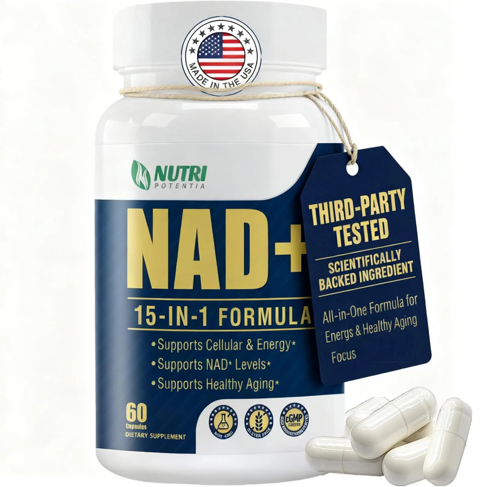 NAD+ Supplement-NMN Upgrade Alternative,NAD Resveratrol Supplement 15-in-1 CoQ10 for Man & Women–Third-Party Tested(Made & Tested in USA).Supports Cellular Energy,Healthy Aging-Non-GMO - 60 Capsules NUTRI POTENTIABuy Supplements Australia