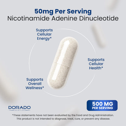 NAD Supplement (500mg of 95% Pure NAD+ Per Serving) NMN Supplement, NAD Nicotinamide Riboside Support (Third Party Tested, Vegan Safe, Non-GMO, No Fillers, & Made in the USA - 30 Vegan Capsules) DORADO NUTRITIONBuy Supplements Australia