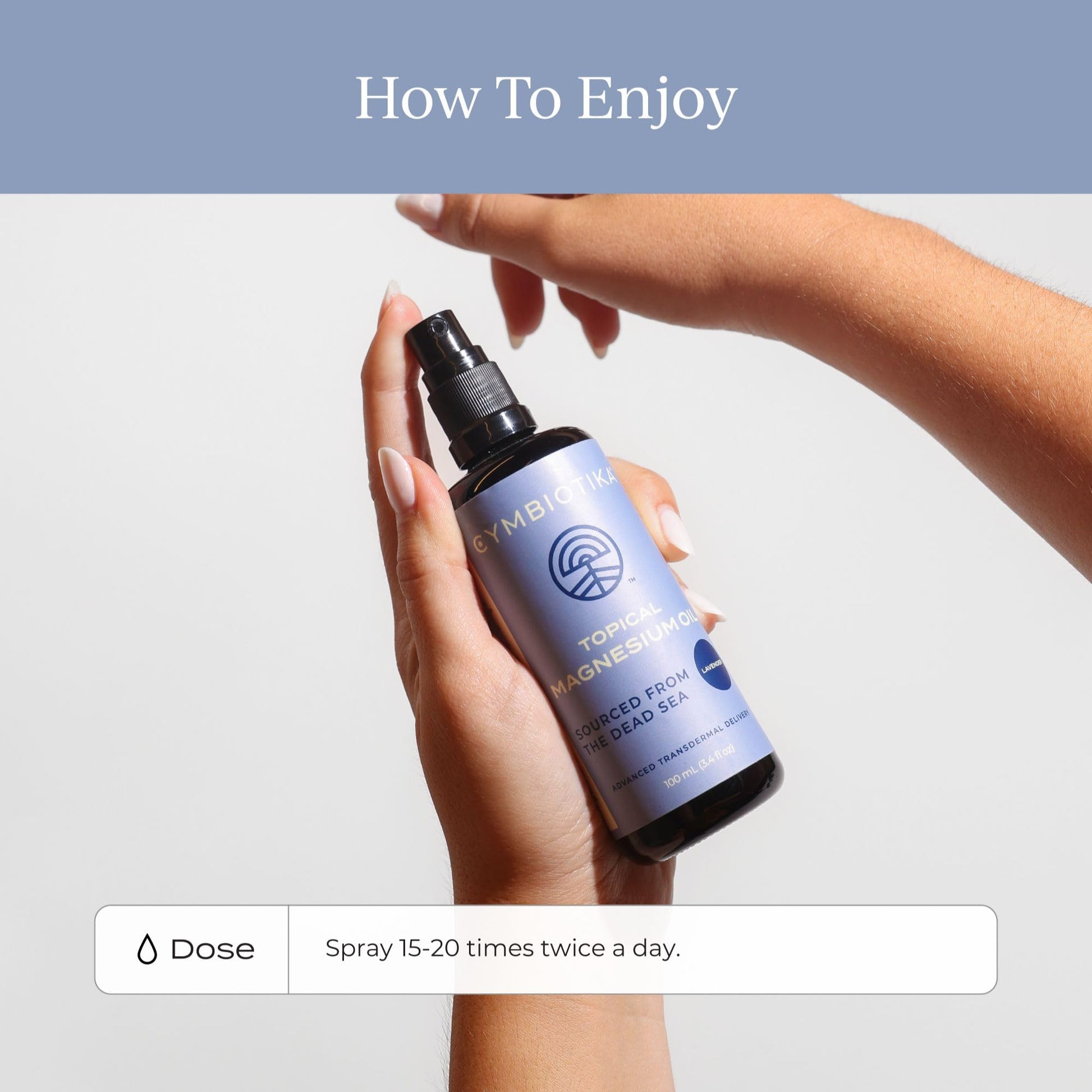 CYMBIOTIKA Topical Magnesium Oil Spray for Body, USA Made, Supplement for Leg Cramps, Muscle, Joint Health & Sleep Support, Includes Magnesium Chloride, Lavender Extract, Aloe Vera - Skin Applicator CYMBIOTIKABuy Supplements Australia