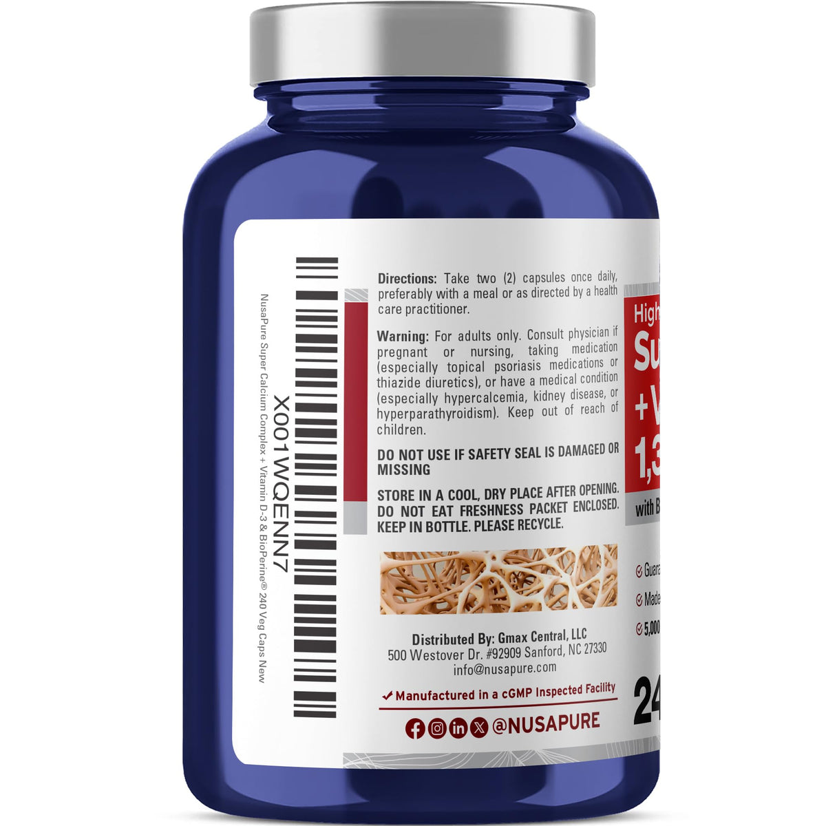 NusaPure Super Calcium with Vitamin D 3 & Calcium Citrate - Suitable for Vegetarian/Vegan, Non - GMO - 1300mg - 240 Capsules NusaPureBuy Supplements Australia
