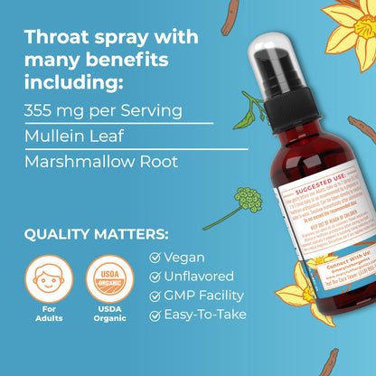 MaryRuth Organics USDA Organic Throat Spray with Mullein Leaf | Marshmallow Root & Licorice Root & Thyme Leaf | Vanilla | 4 Herbal Blend | Non-GMO | Vegan | Gluten Free | 1 Fl Oz | Up to 100 Servings MARYRUTH'SBuy Supplements Australia