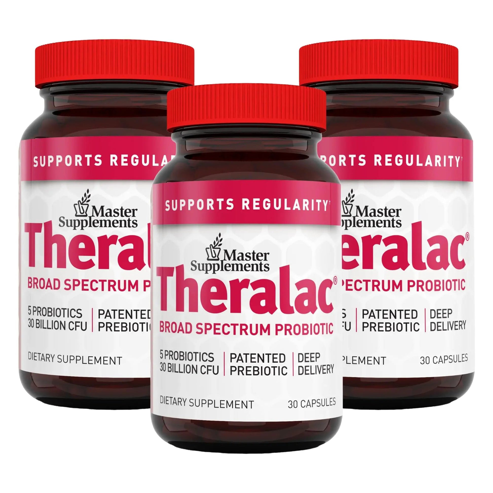 Master Supplements Theralac - 30 Capsules, Pack of 3 - Multi-Strain Probiotic for Optimal Gut Health + Gas & Bloating Relief - Gluten Free - 90 Servings THERALAC buy supplements Au
