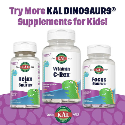 KAL MultiSaurus Kids Chewable Multivitamins, 11 Essential Vitamins and Minerals for Kids, Mixed Berry Flavor, Gluten and Preservative Free KAL