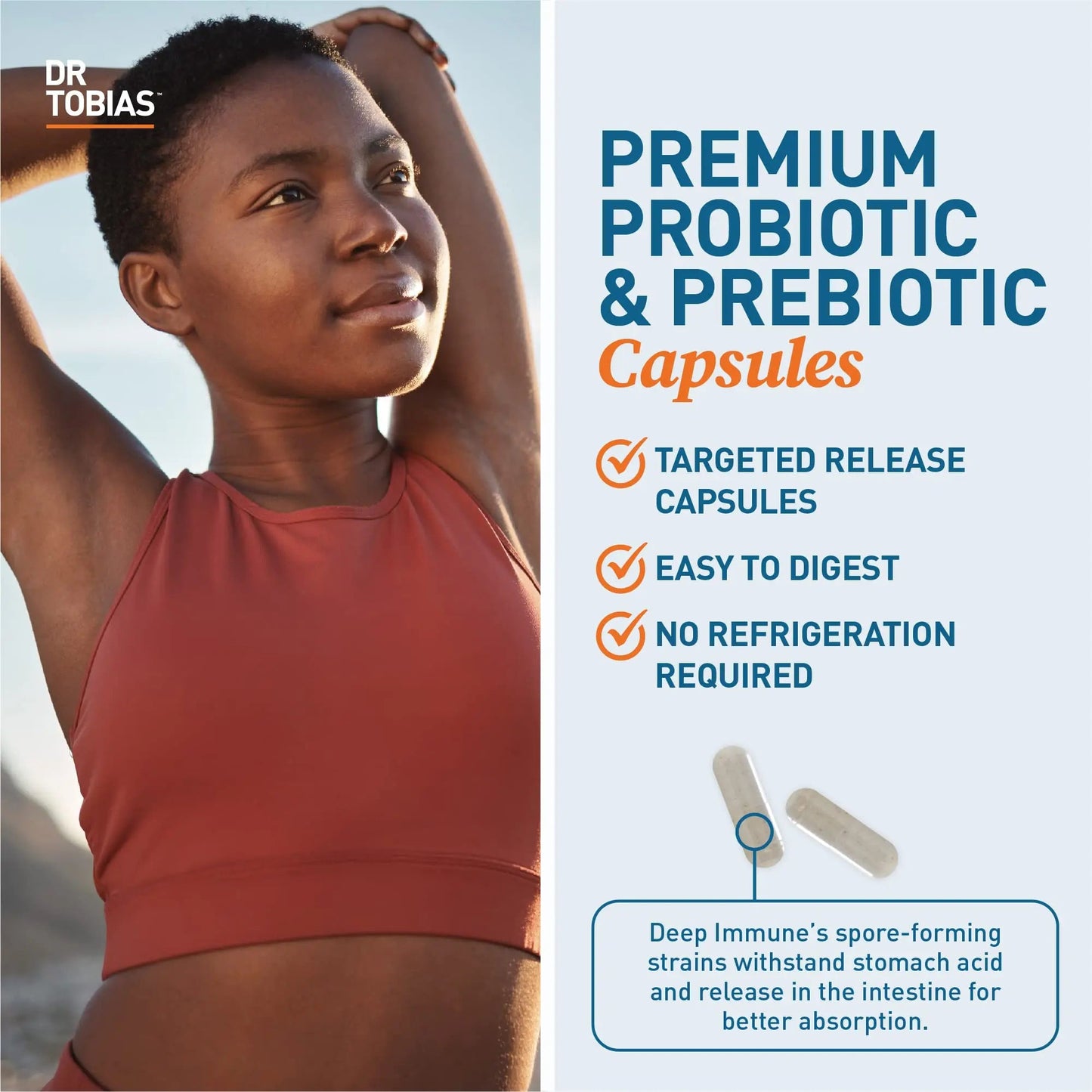 Dr. Tobias Deep Immune Probiotics & Prebiotics - Dual Action Digestion & Immune Support with PreforPro Prebiotics & Spore Forming Probiotics for Women & Men - 120 Capsules (60 Servings) Dr. TobiasBuy Supplements Australia