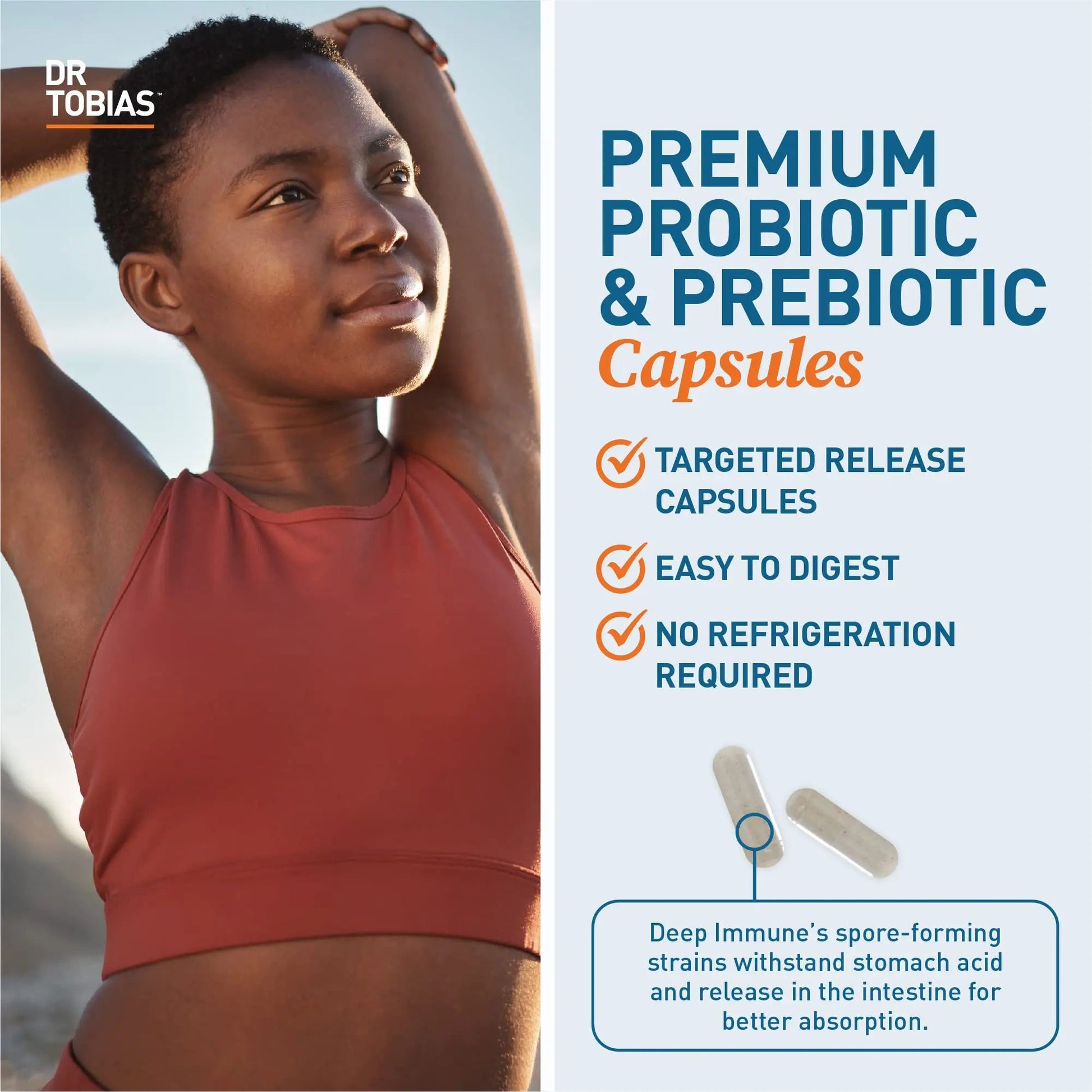 Dr. Tobias Deep Immune Probiotics & Prebiotics - Dual Action Digestion & Immune Support with PreforPro Prebiotics & Spore Forming Probiotics for Women & Men - 120 Capsules (60 Servings) Dr. TobiasBuy Supplements Australia