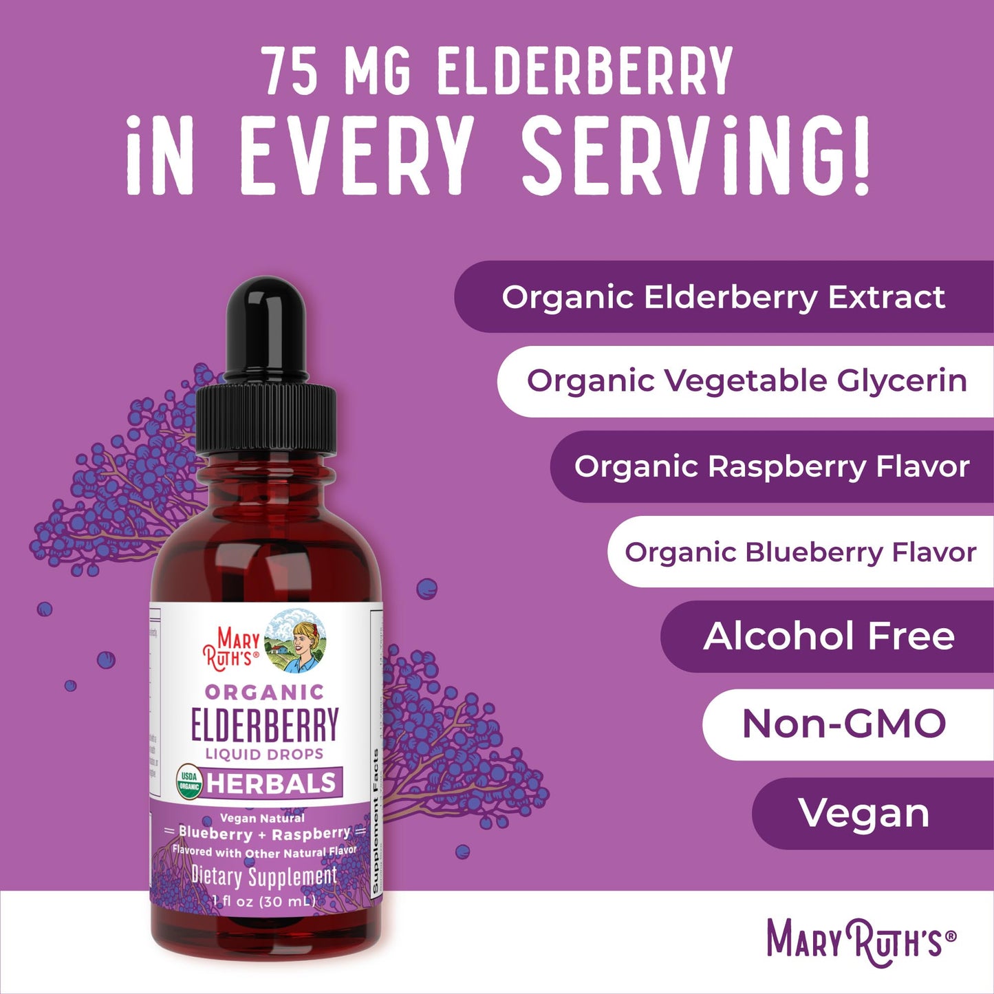 MARYRUTH'S Elderberry Liquid Drops for Adults & Kids | Immune Support | Antioxidant | Overall Wellness | Elder Berry Extract | USDA Organic | Sugar Free | Vegan | Non-GMO | Gluten Free | 1 Fl Oz MARYRUTH'SBuy Supplements Australia