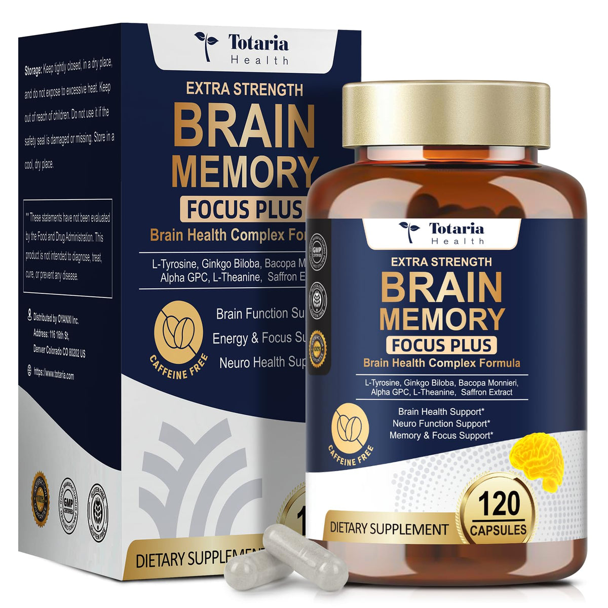 Totara Brain Supplements for Memory and Focus丨Non-Caffeinated Energy with L-Tyrosine, Alpha GPC, Ginkgo Biloba, Bacopa Monnieri, Saffron – Gluten Free, Non-GMO for Neuro & Brain Health (120 Counts) TotariaBuy Supplements Australia
