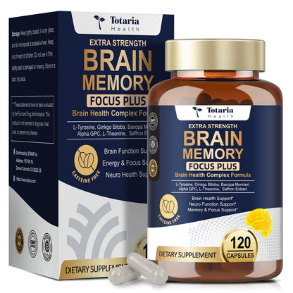 Totara Brain Supplements for Memory and Focus丨Non-Caffeinated Energy with L-Tyrosine, Alpha GPC, Ginkgo Biloba, Bacopa Monnieri, Saffron – Gluten Free, Non-GMO for Neuro & Brain Health (120 Counts) TotariaBuy Supplements Australia
