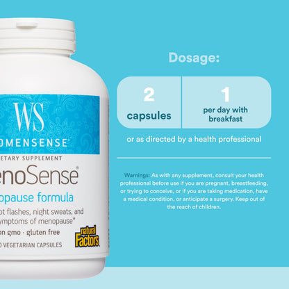 Natural Factors WomenSense MenoSense - Dietary Supplement with Black Cohosh, Chasteberry & Dong Quai - Menopause & Perimenopause Support Supplement - 180 Vegetarian Capsules (90 Servings) Natural FactorsBuy Supplements Australia
