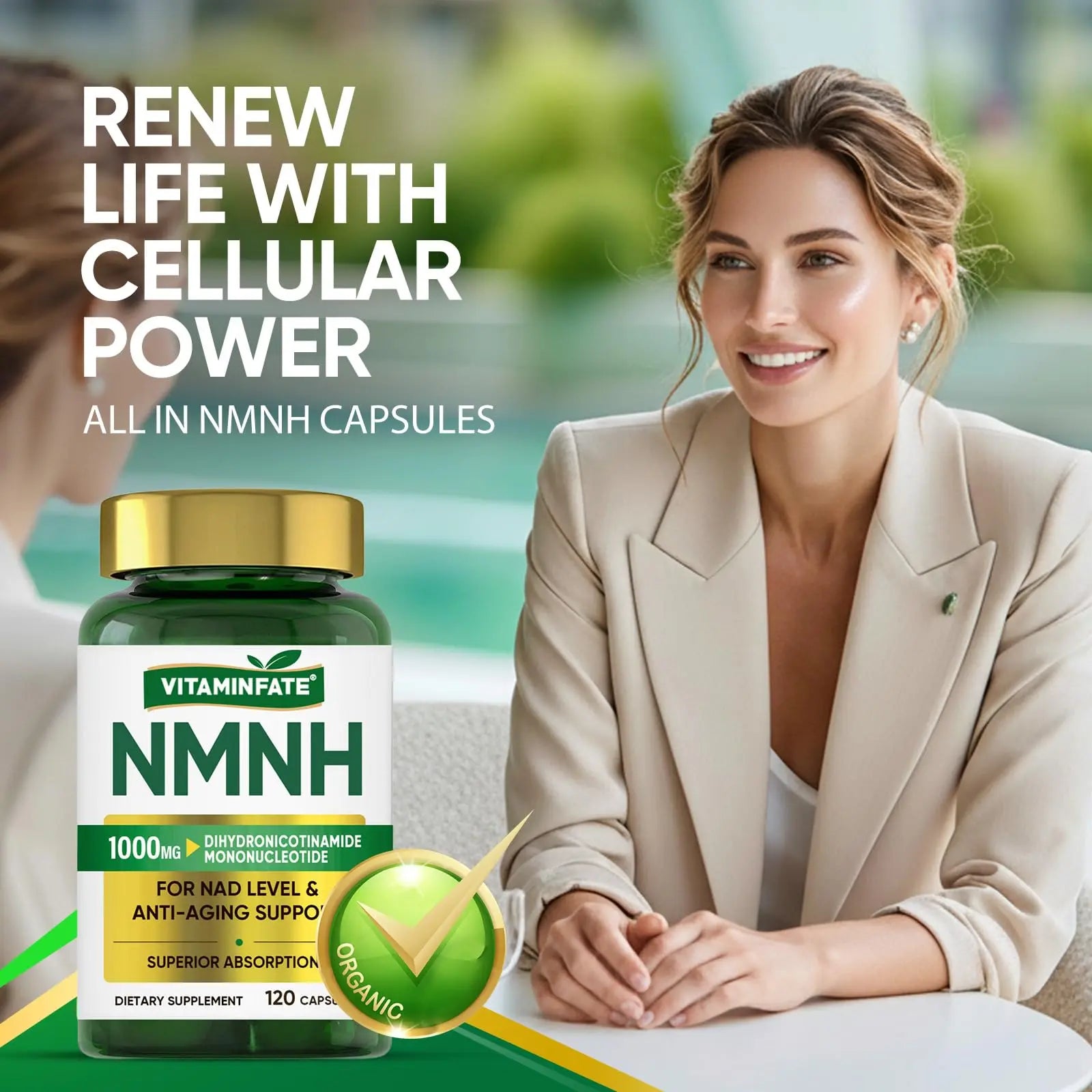 VITAMINFATE NMNH Supplement 1000 mg - 120 Capsules | NMN Alternative | Supports Anti-Aging, Cellular Energy and Repair, Metabolism & Brain Boost VITAMINFATEBuy Supplements Australia