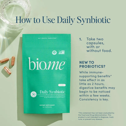 Synbiotic 3-in-1 Prebiotics, Probiotics & Postbiotics for Digestive Health, Gut Health, Immune Support & Bloating Relief for Men & Women - 50 Billion CFU Per Serving - Vegan, 60 Capsules (30 Servings) Bio.meBuy Supplements Australia