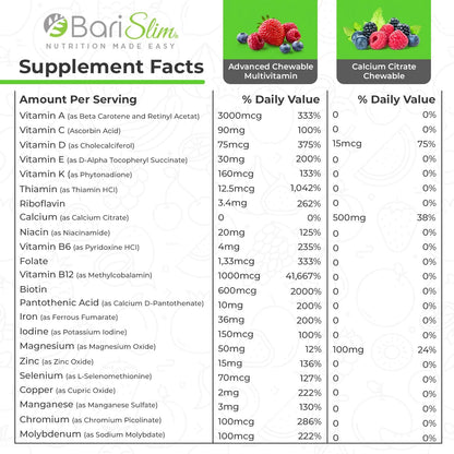 BariSlim Bariatric Calcium Citrate & Advanced Chewable Bariatric Multivitamin with Iron - Bariatric Vitamin and Supplement for Post Bariatric Surgery Including Gastric Bypass and Gastric Sleeve BariSlim buy supplements Au