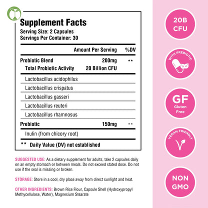 Vaginal Probiotics for Womens Health 20 Billion CFU | PH Balance & Vaginigal Odor Support 60 Capsules Natural Foundation SupplementsBuy Supplements Australia