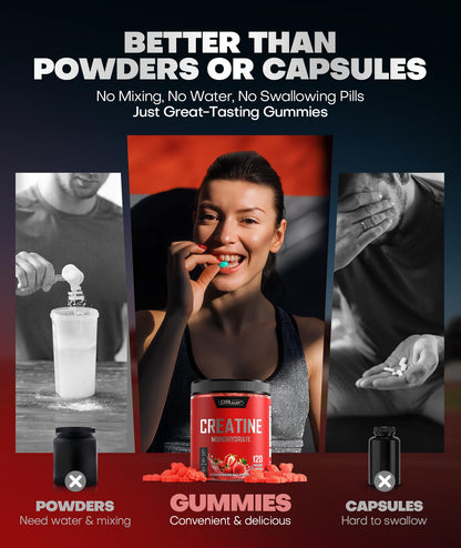 Dralot 99.99% Creatine Monohydrate Gummies More 15% Strength, 5X Energy & Muscle Support Pre-Workout Complex Creatine for Women & Men with 5000mg Creatine, L-Taurine, B12, Mg & K, 0 Sugar, Vegan DralotBuy Supplements Australia