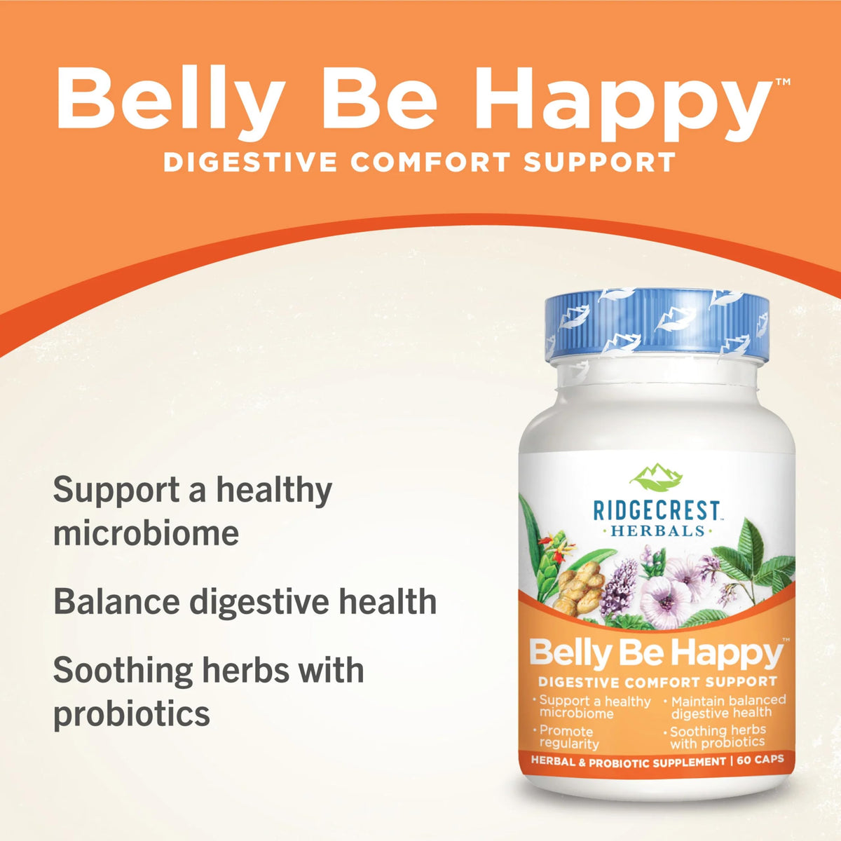 RidgeCrest Herbals Belly Be Happy - 60 Capsules - Digestive Comfort Support - Non-GMO RidgeCrest HerbalsBuy Supplements Australia
