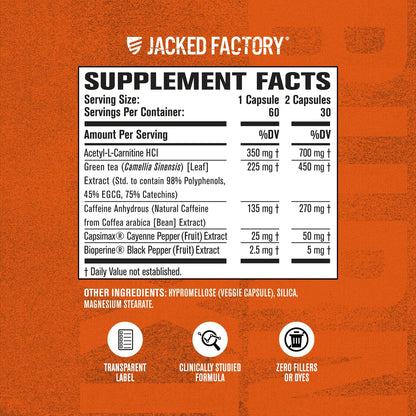 Jacked Factory Burn-XT Clinically Studied Fat Burner & Weight Loss Supplement - Appetite Suppressant & Energy Booster - with Acetyl L-Carnitine