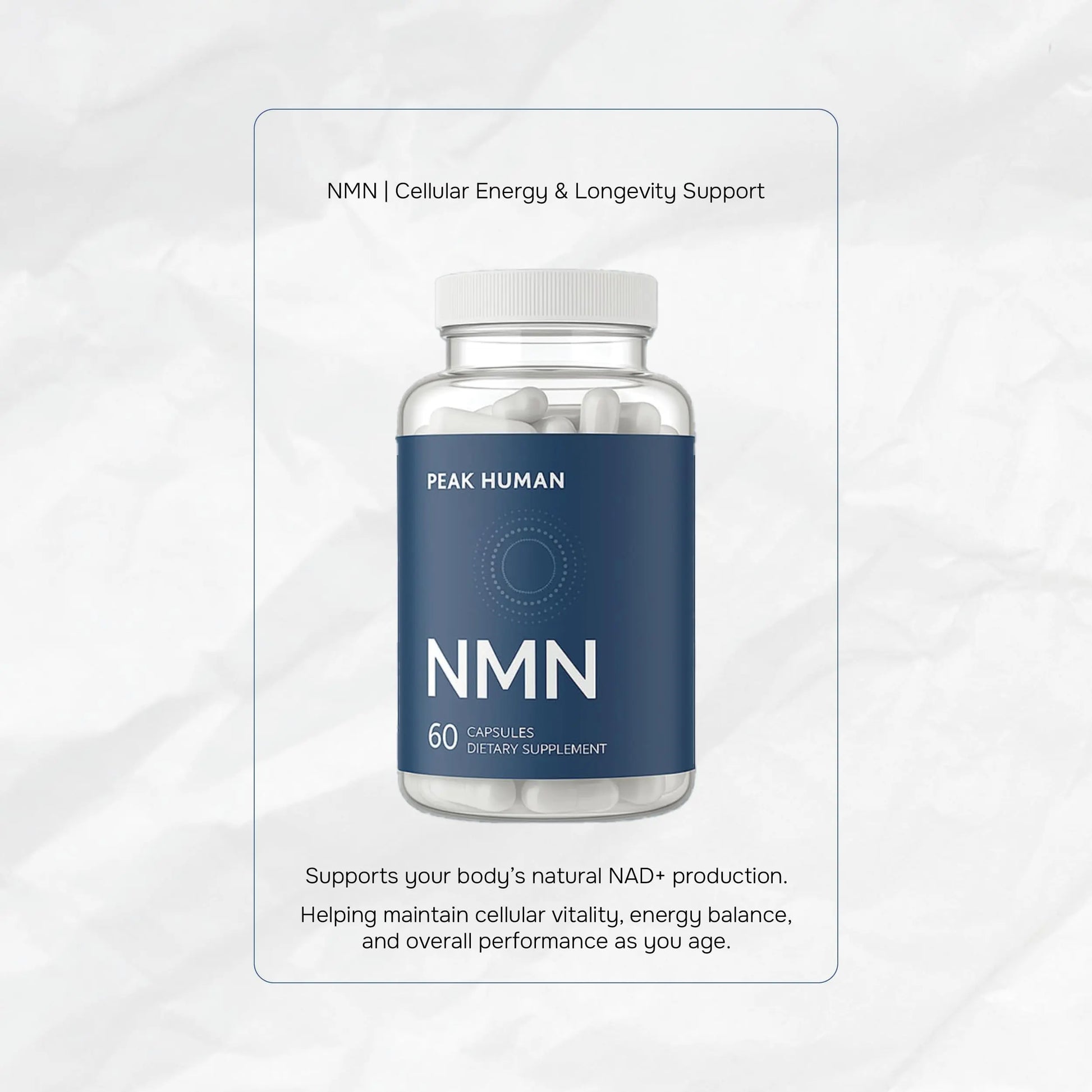 Peak Human Beta-NMN | Beta Nicotinamide Mononucleotide NAD+ Precursor - Advanced Cellular Energy & Longevity - Promotes Vitality, Metabolic Function & Focus - Non-GMO, Vegan Capsules - 60 Count Peak HumanBuy Supplements Australia