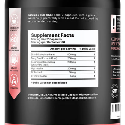 B Life Company DIM Supplement 400 mg with Myo & D-Chiro Inositol, Dong Quai – Hormone Balance for Women – Fertility Supplements – Inositol Supplement - 120 Caps B Life CompanyBuy Supplements Australia