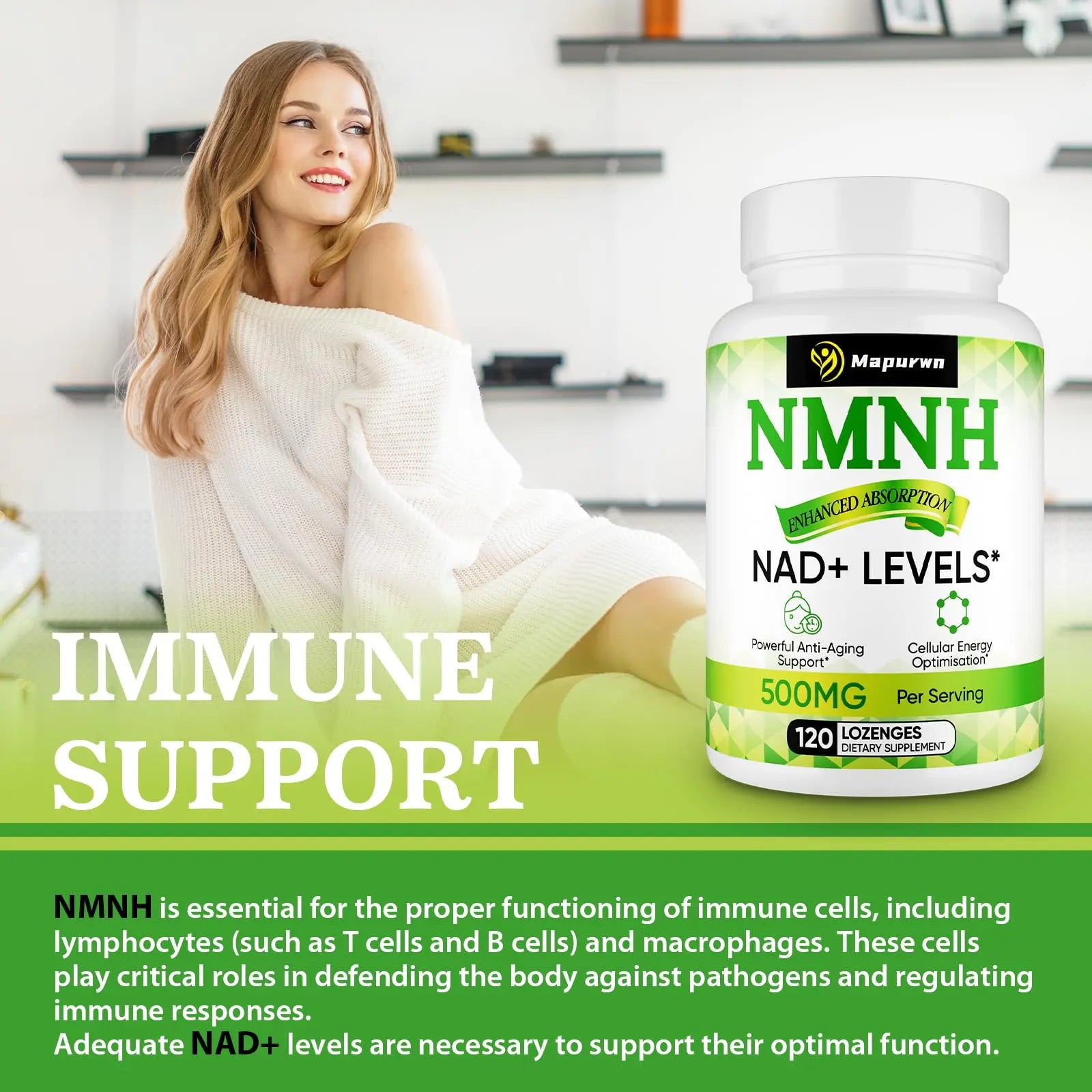 Mapurwn NMNH (Dihydronicotinamide Mononucleotide), NMN Supplement, 500mg per Serving NAD Supplement to Boost NAD+ Levels As We Age for Women & Men, Anti-Aging, Energy, Focus, 120 Count MapurwnBuy Supplements Australia