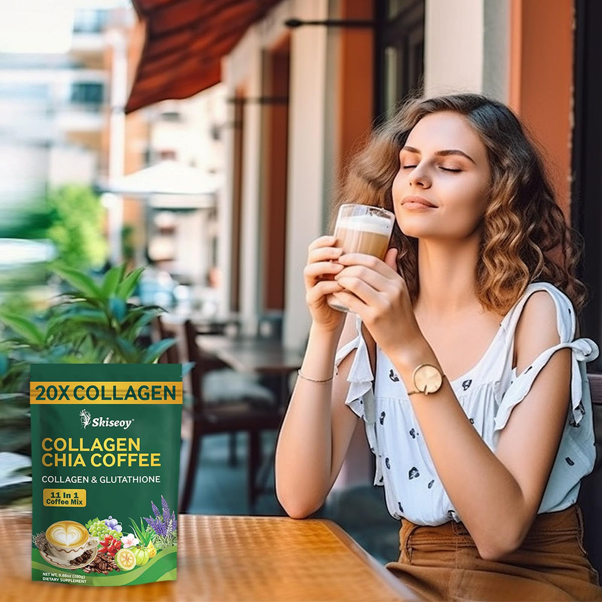 Skiseoy 20x Collagen Chia Coffee - 11-in-1 Coffee Shape Mix with L-Glutathione for Skin, Hair, Joints - Boost Energy and Focus, Vegan Friendly, 45 Servings SkiseoyBuy Supplements Australia