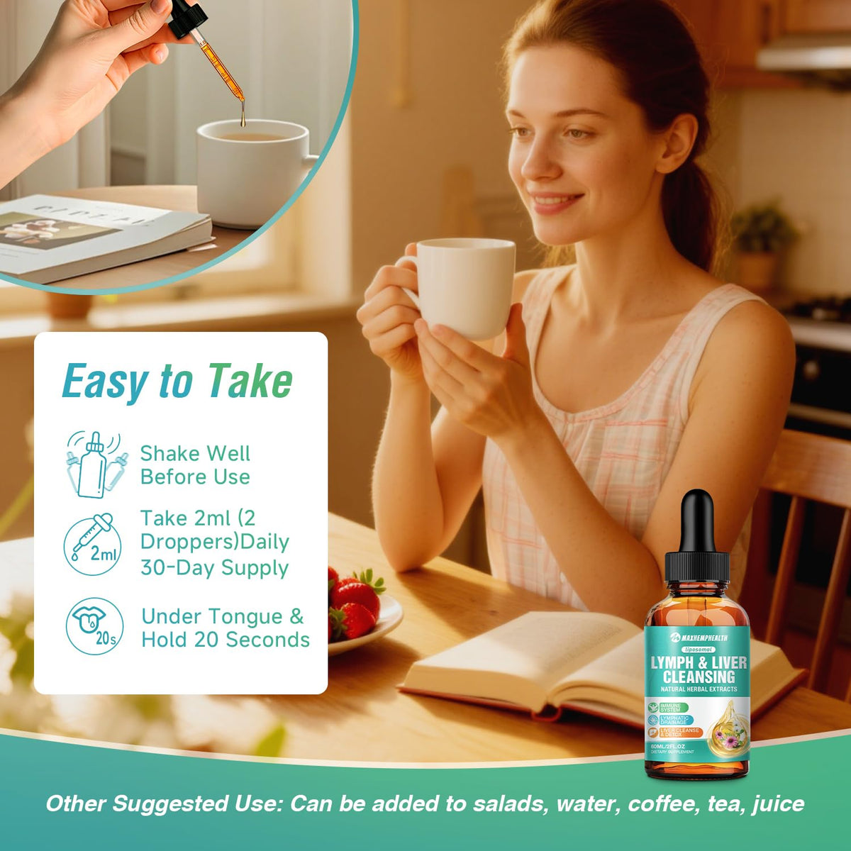 Maxhemphealth Liposomal Lymphatic Drainage Drops - 60ML Lymph & Liver Cleanse Supplement, Natural Herbal Blend & Multivitamin for Immunity, Lymphatic Support & Liver Detox, Vegan, Non-GMO, Gluten-Free Maxhemphealth buy supplements Au
