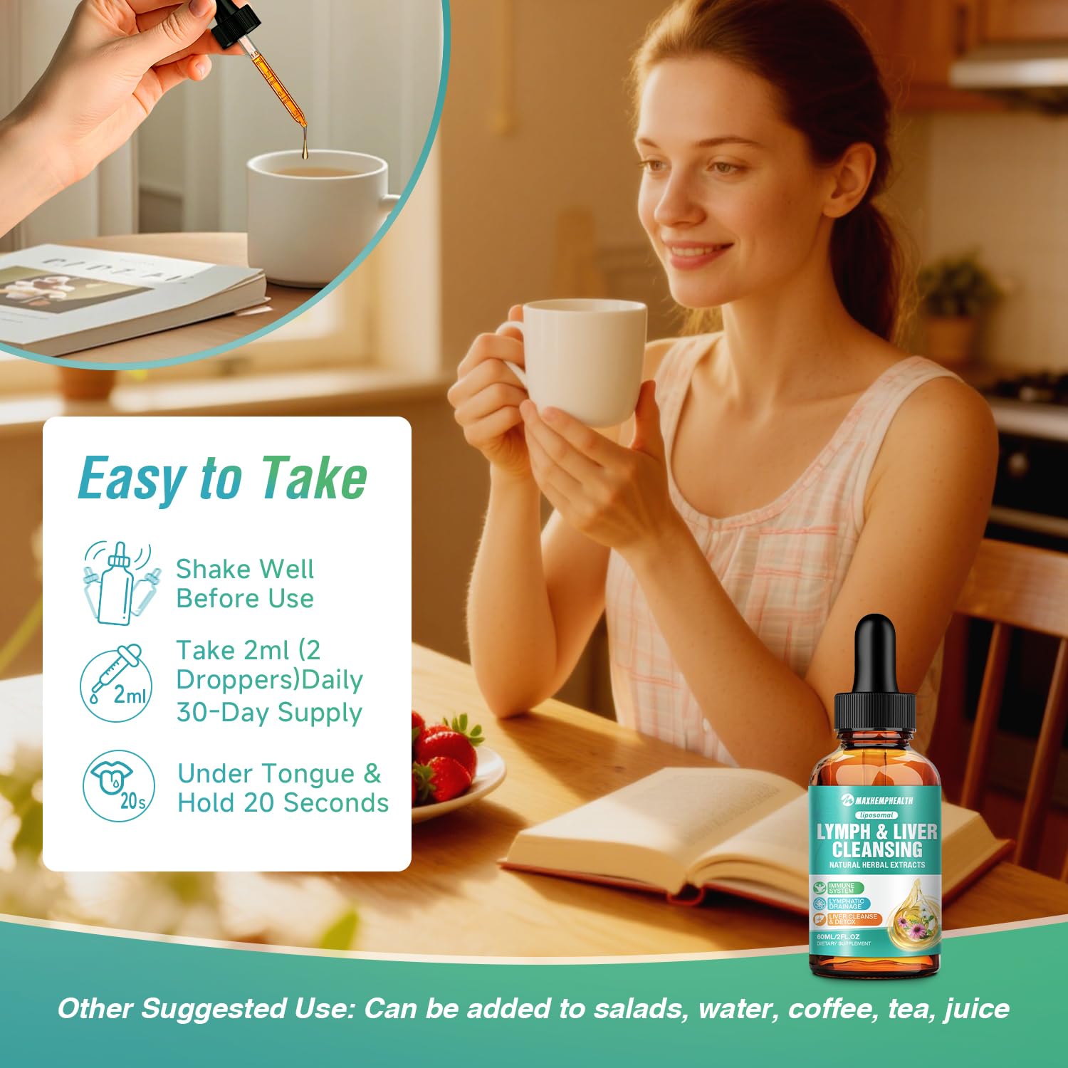 Maxhemphealth Liposomal Lymphatic Drainage Drops - 60ML Lymph & Liver Cleanse Supplement, Natural Herbal Blend & Multivitamin for Immunity, Lymphatic Support & Liver Detox, Vegan, Non-GMO, Gluten-Free Maxhemphealth buy supplements Au