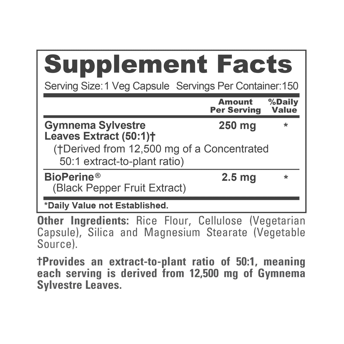 NusaPure Gymnema Sylvestre 50:1 Extract, 250 mg Equivalent to 12,500mg Per Vegan Caps - 150 Count (Non-GMO, Vegan, Bioperine) NusaPureBuy Supplements Australia