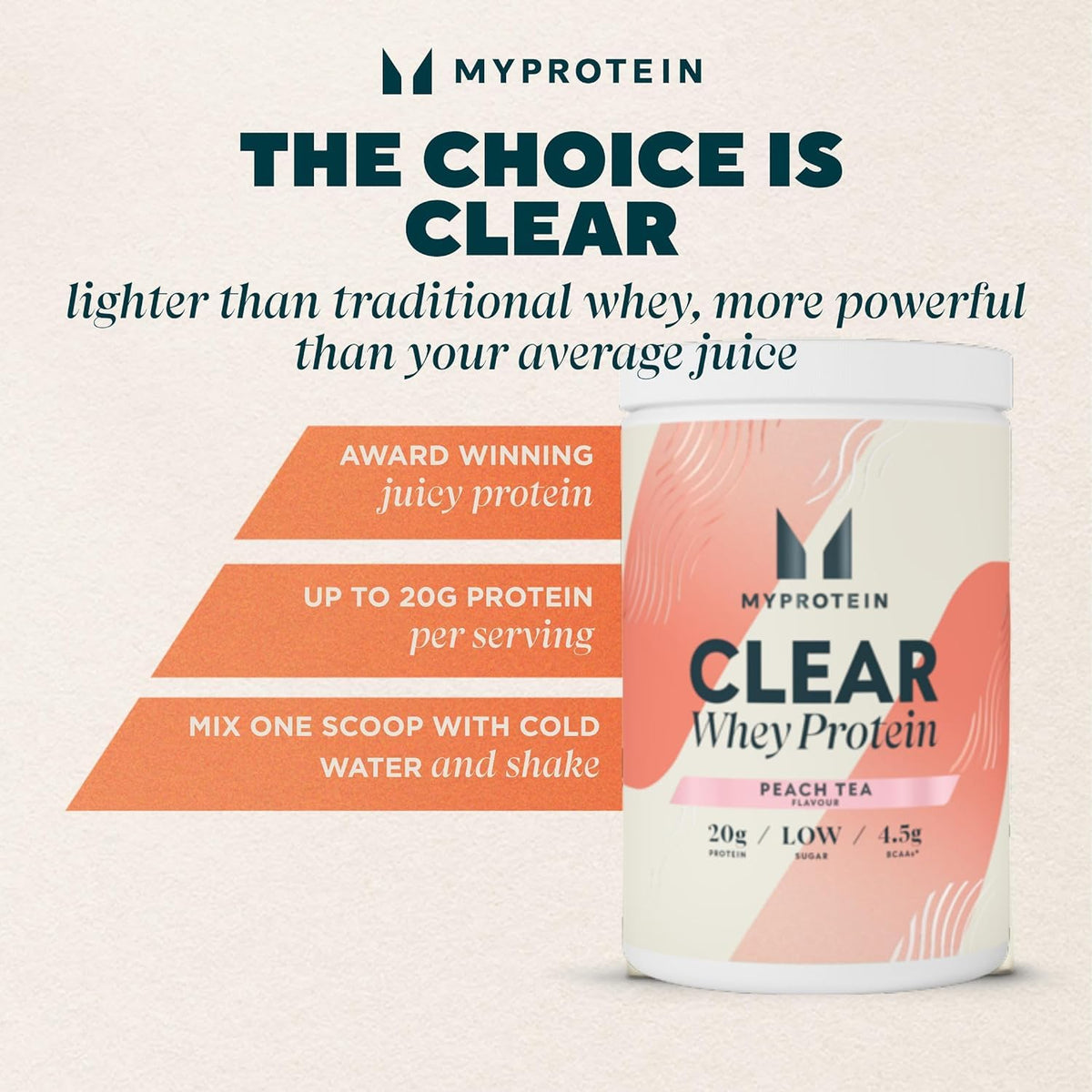 Myprotein Clear Whey Isolate Protein Powder - Peach Tea - 488g - 20 Servings MyproteinBuy Supplements Australia
