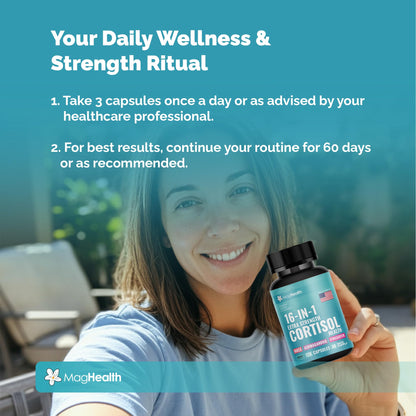 Cortisol Complex 16-in-1 Supplement for Women & Men | Stress Support Manager with Organic Ashwagandha, Maca Root, Rhodiola Rosea & Shilajit | Adaptogen Blend for Balance & Energy | 120 Capsules MagHealthBuy Supplements Australia