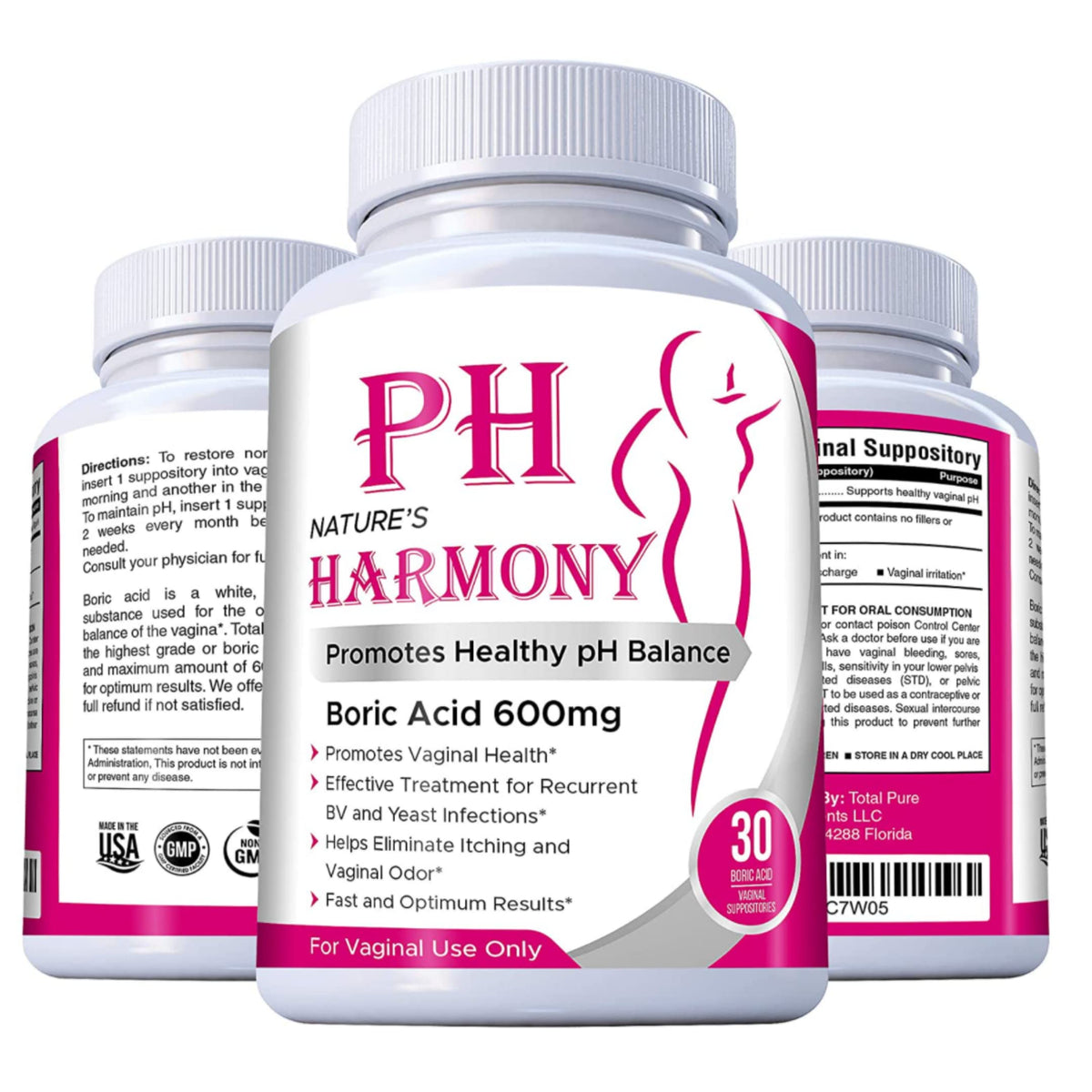 PURE PLANT HOME Boric Acid Suppositories Nature's Harmony 30 Count 600 mg 100% Pure Made in USA N'moreBuy Supplements Australia