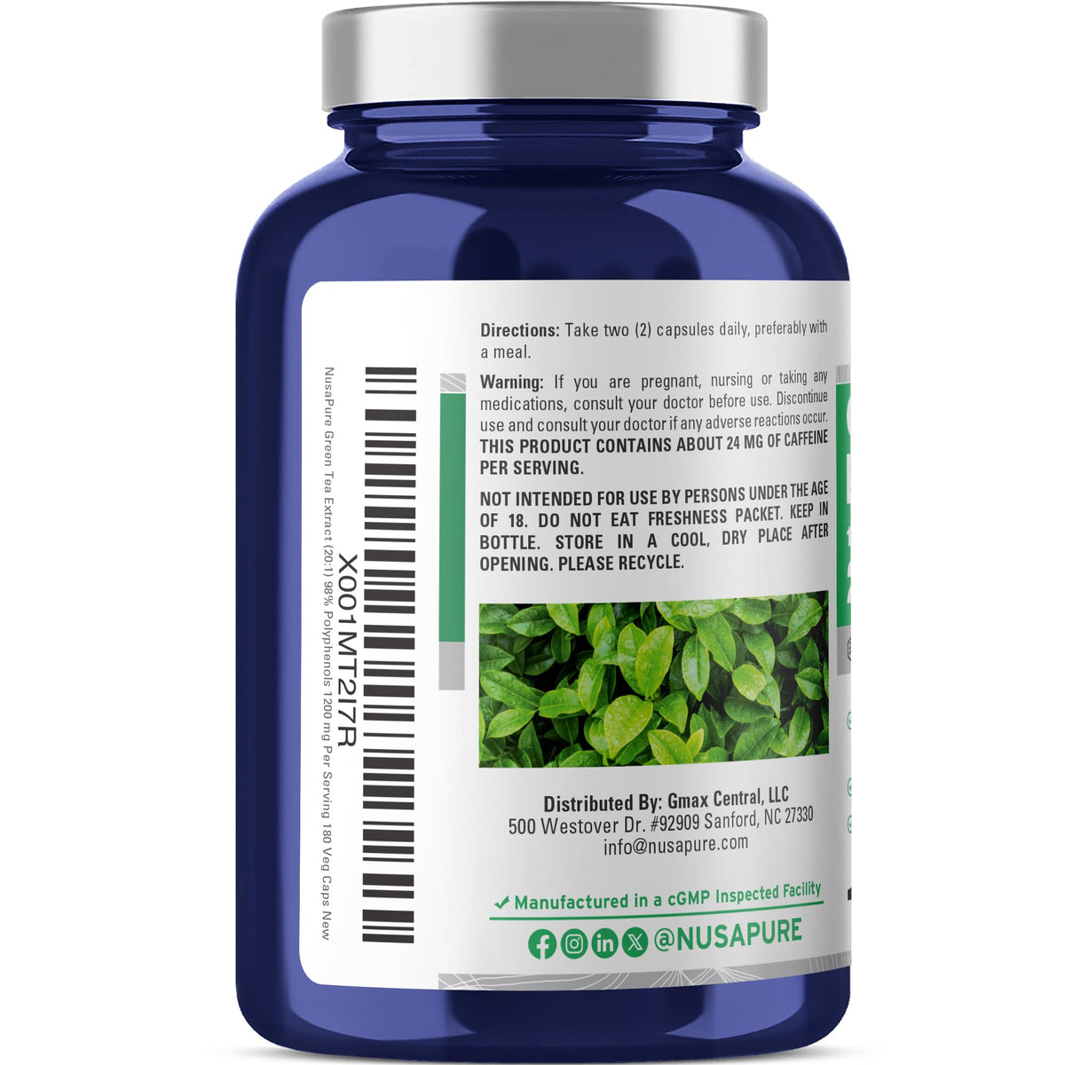 NusaPure Green Tea 20:1 Extract, 1200 mg Equivalent to 24000mg, 180 Vegan Capsules, 50% EGCG, 98% Polyphenols, 80% Catechins NusaPureBuy Supplements Australia