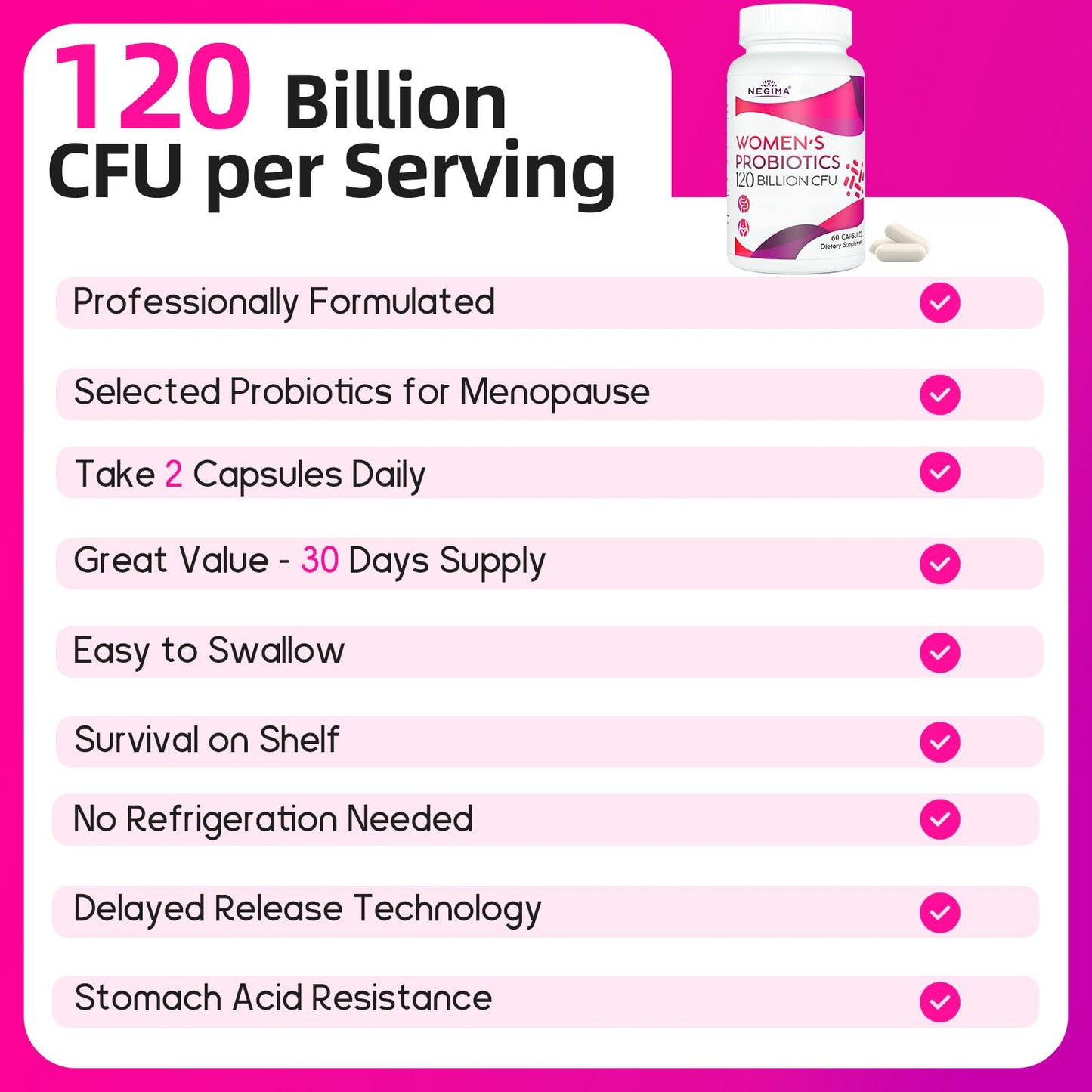 Negima Menopause Supplements for Women, 120 Billion CFUs Probiotics for Women, 13-in-1 Herbs & Botanicals Complex, for Menopause - 60 Caps NegimaBuy Supplements Australia