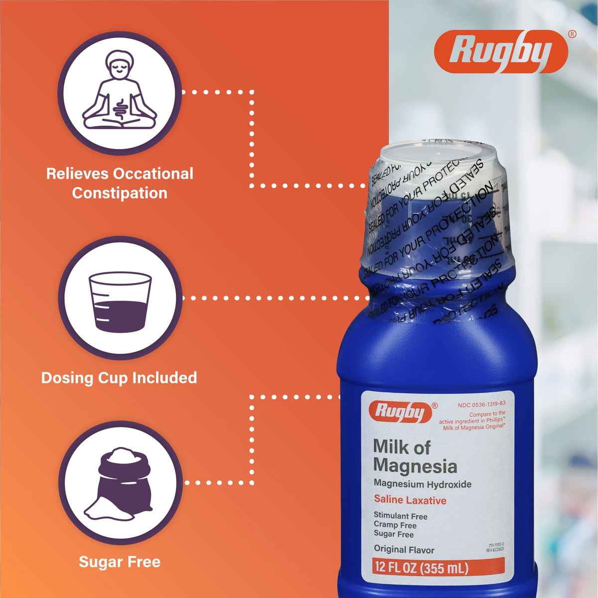 Rugby Milk of Magnesia Magnesium Hydroxide Saline Laxative – Stimulant, Cramp & Sugar-Free - Original Flavor – 12 Fl Oz RUGBY LABORATORIESBuy Supplements Australia