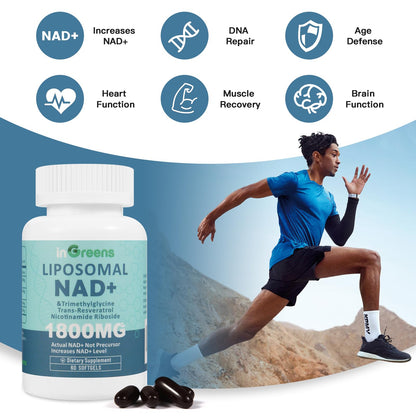 inGreens Liposomal NAD+ Supplement 1800 mg with Nicotinamide Riboside, Trans Resveratrol, Trimethylglycine，Replaces NMN, Boost NAD+, Aging Defense，Cellular Energy, 120 Softgels inGreensBuy Supplements Australia